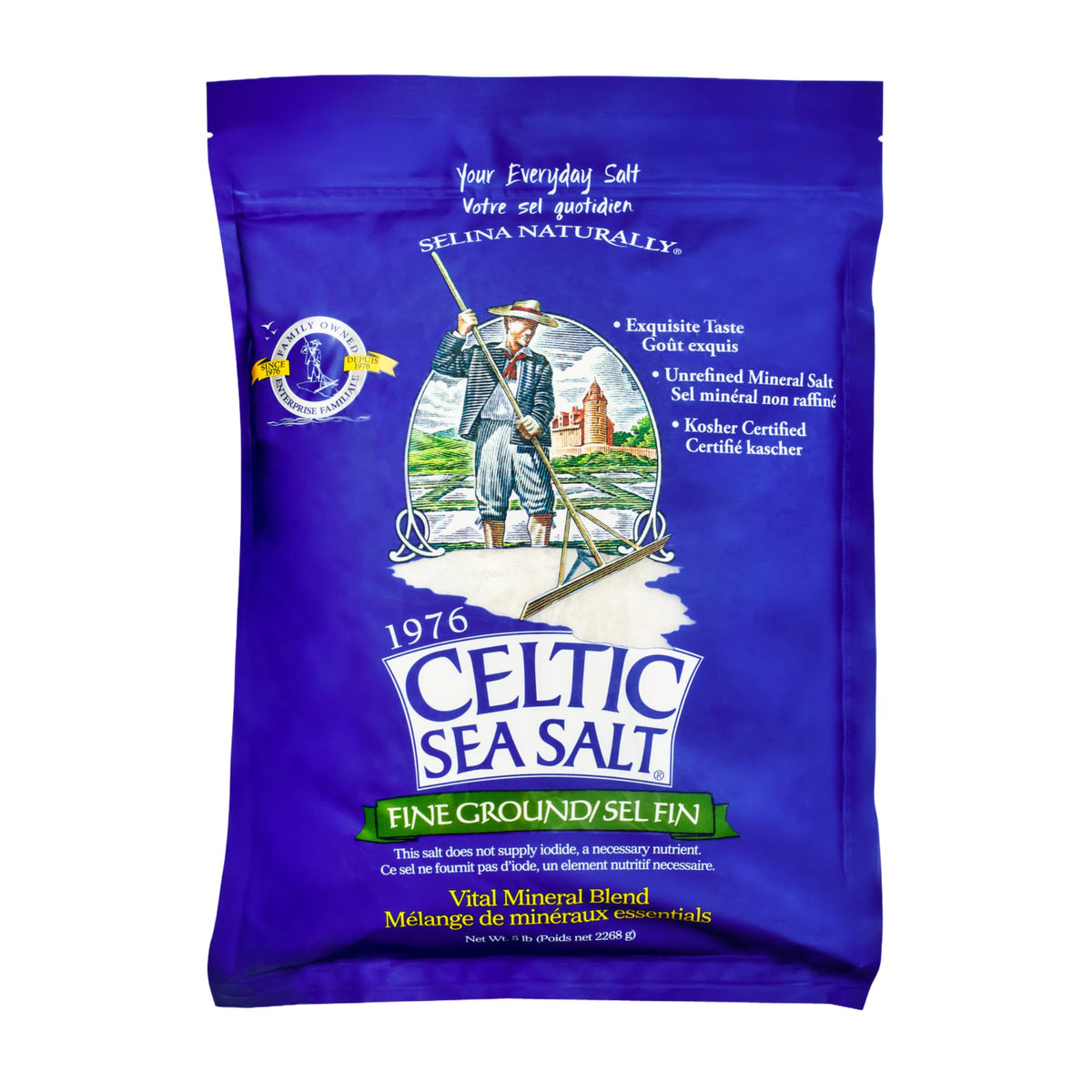 Celtic Sea Salt Fine Ground bottle pour demonstrates easy everyday seasoning.