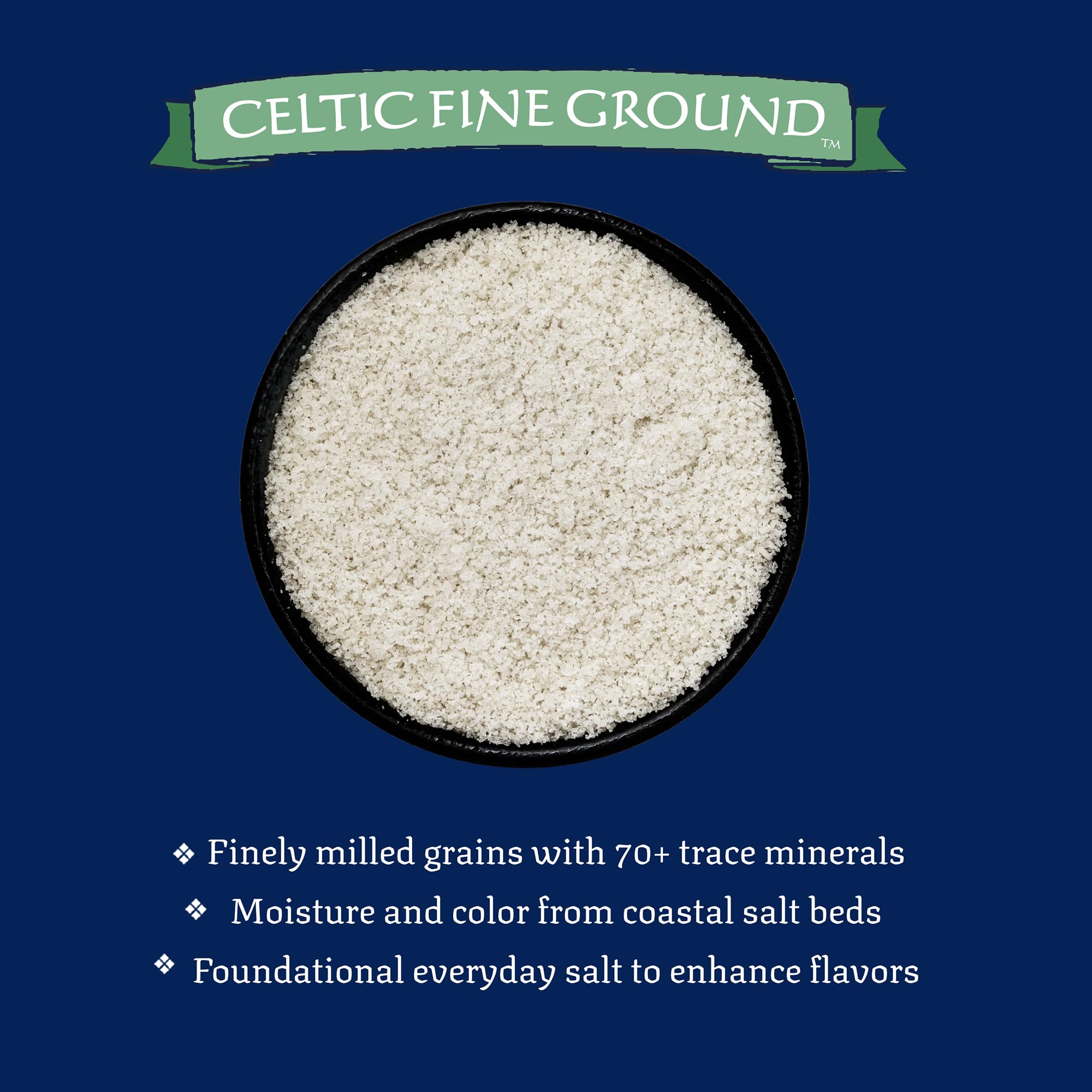 Celtic Sea Salt Fine Ground on kitchen shelf ready for daily use.