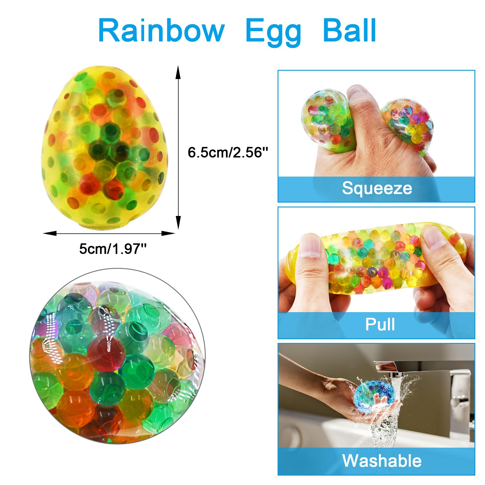 Cenmeytoy Easter Eggs Stress Balls close-up shows soft, durable TPR skin for satisfying squeezes.