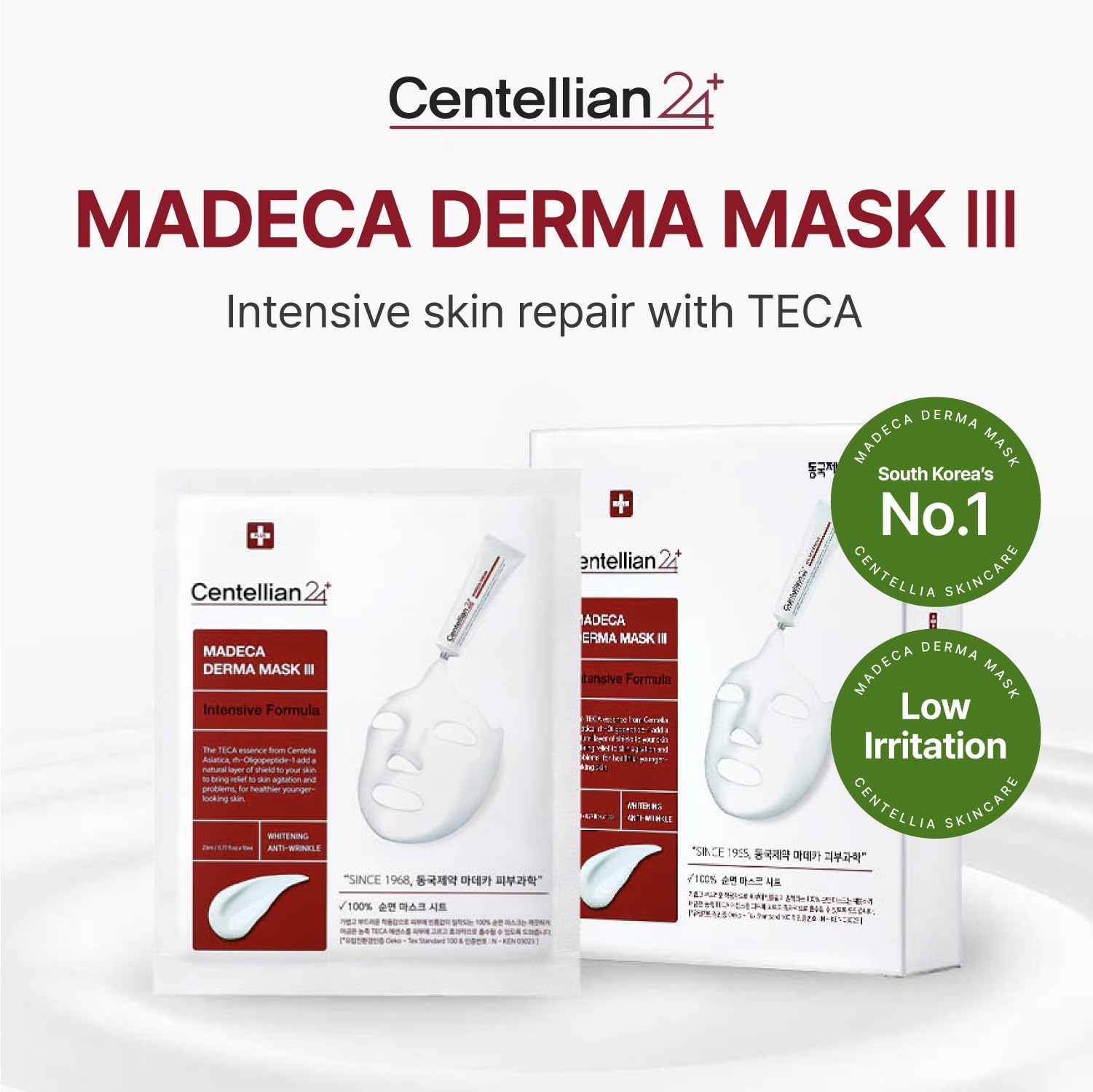 Centellian 24 Madeca Derma Mask application on face delivers soothing hydration