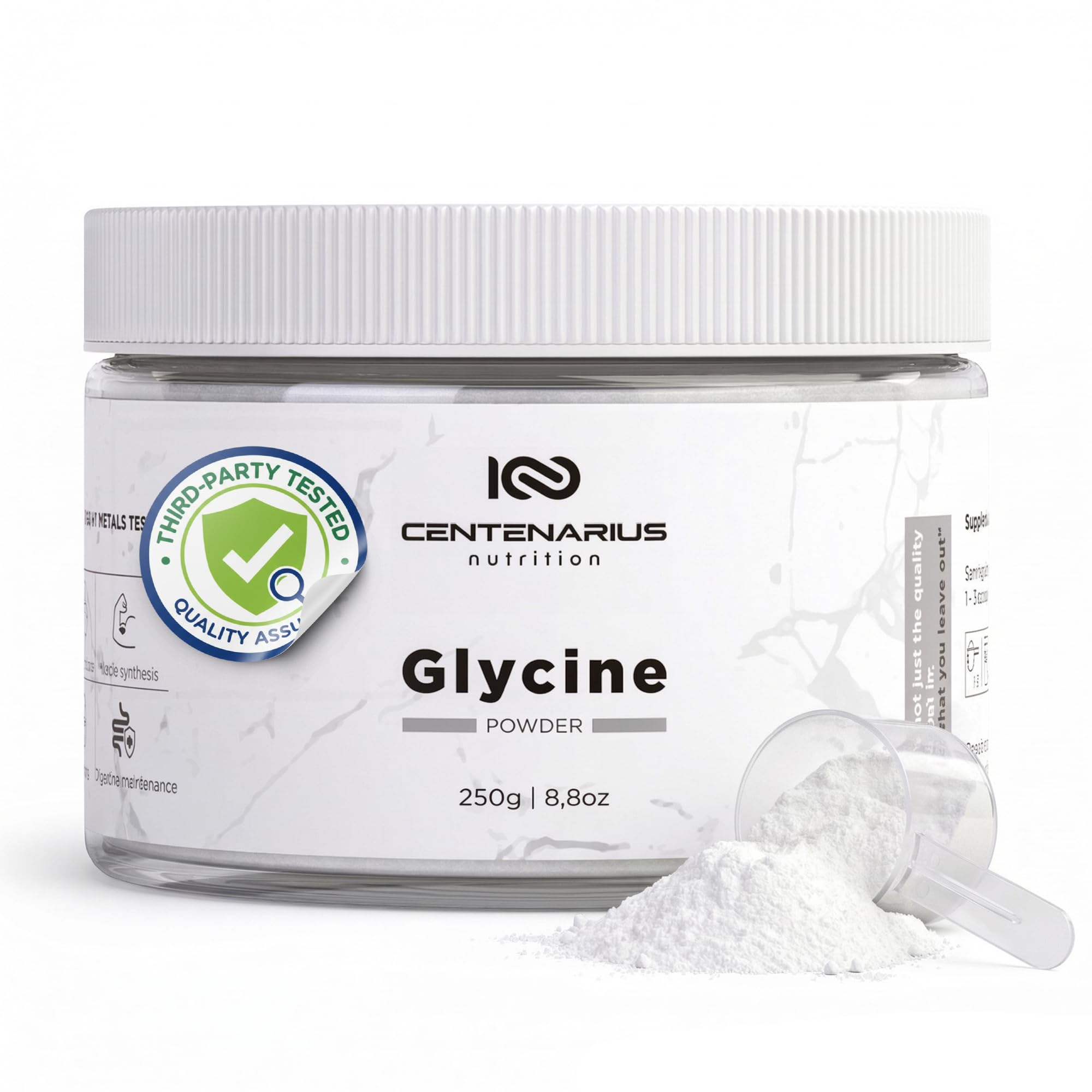 Centenarius Nutrition glycine powder jar for post-workout recovery potential