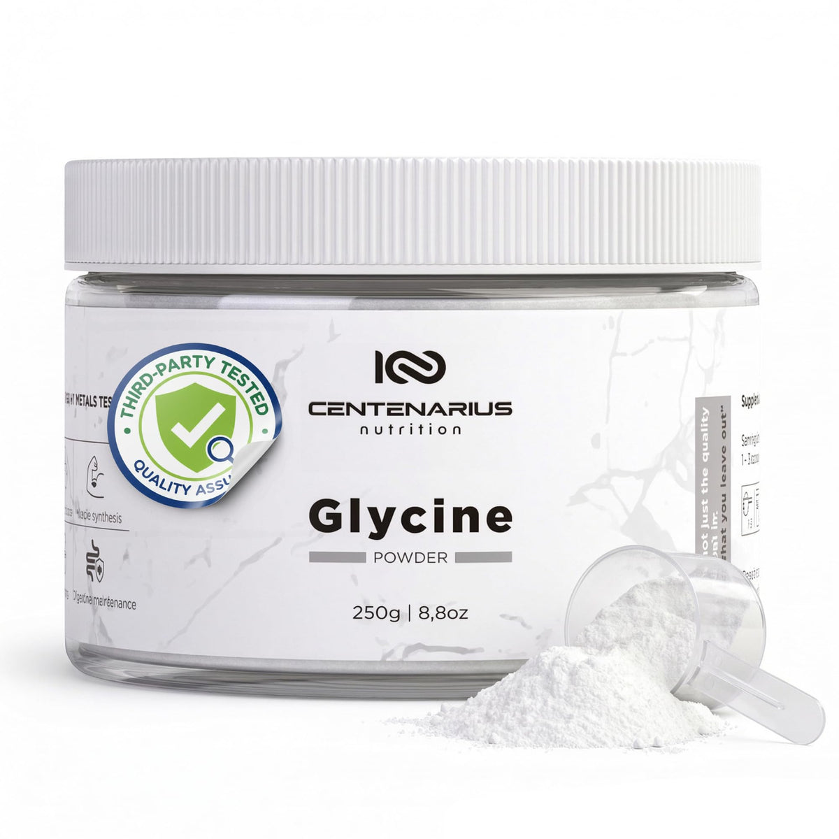 Centenarius Nutrition glycine powder jar for post-workout recovery potential