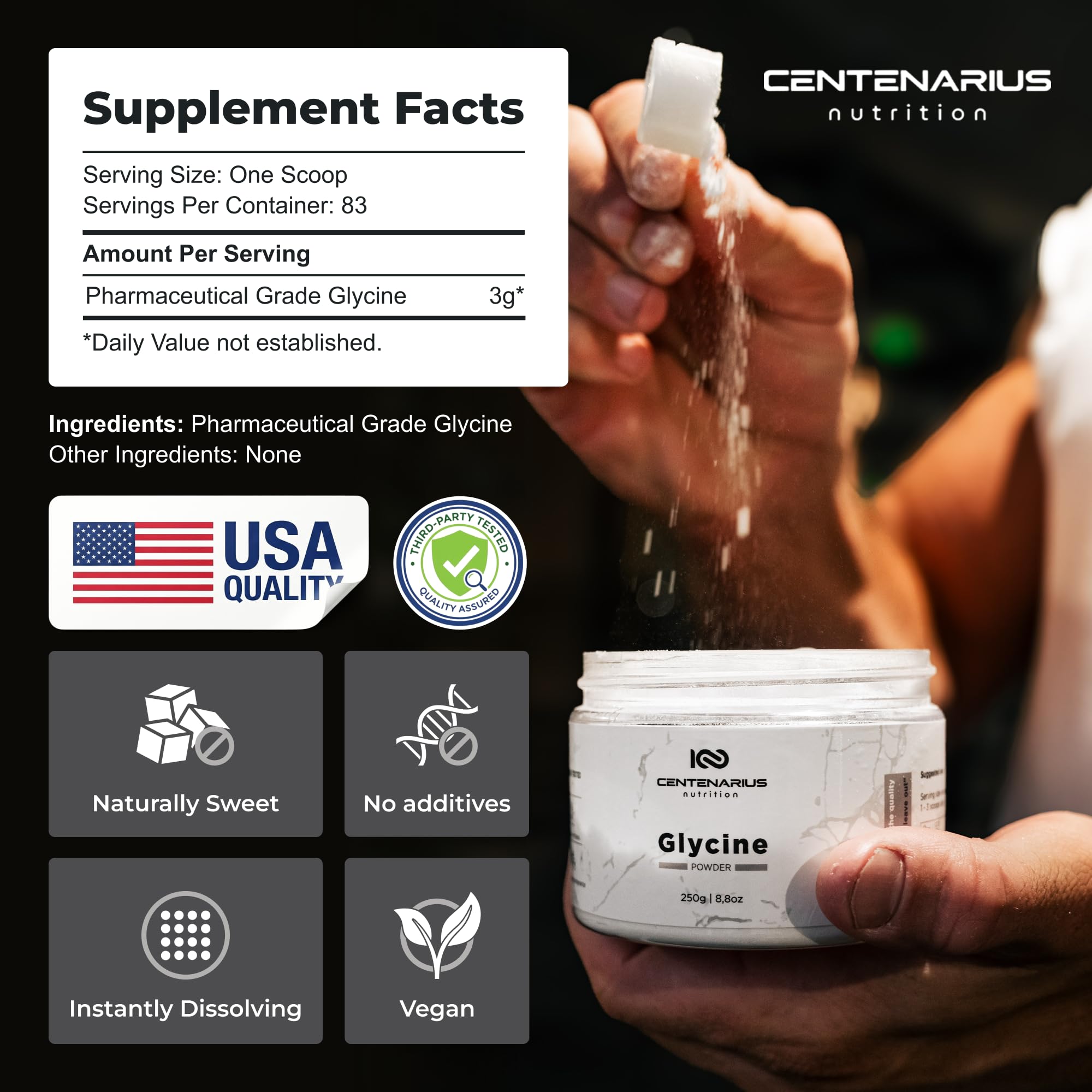 Centenarius glycine powder scoop for precise digestion support dosing