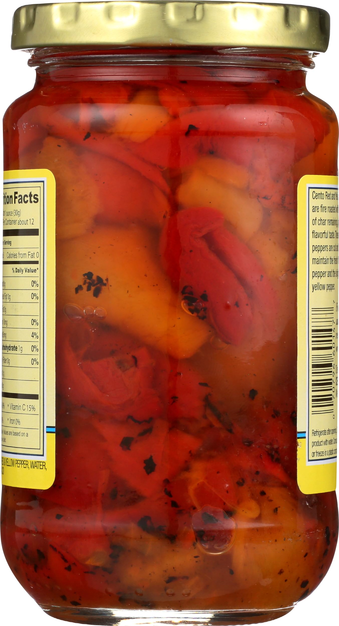 Cento roasted peppers in a jar with label for pantry shelf display