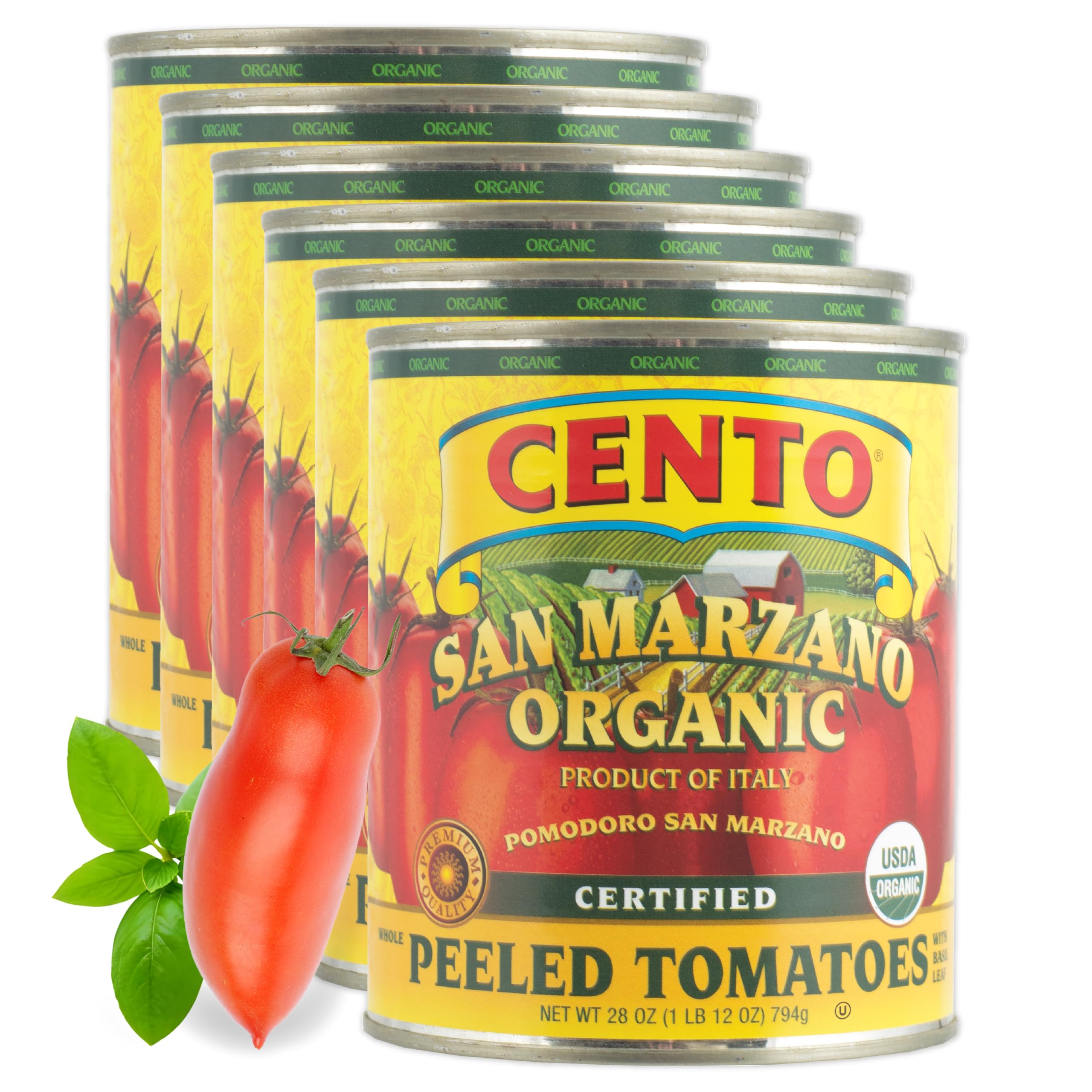 Cento San Marzano whole peeled tomatoes in a 28 oz can for authentic sauces.