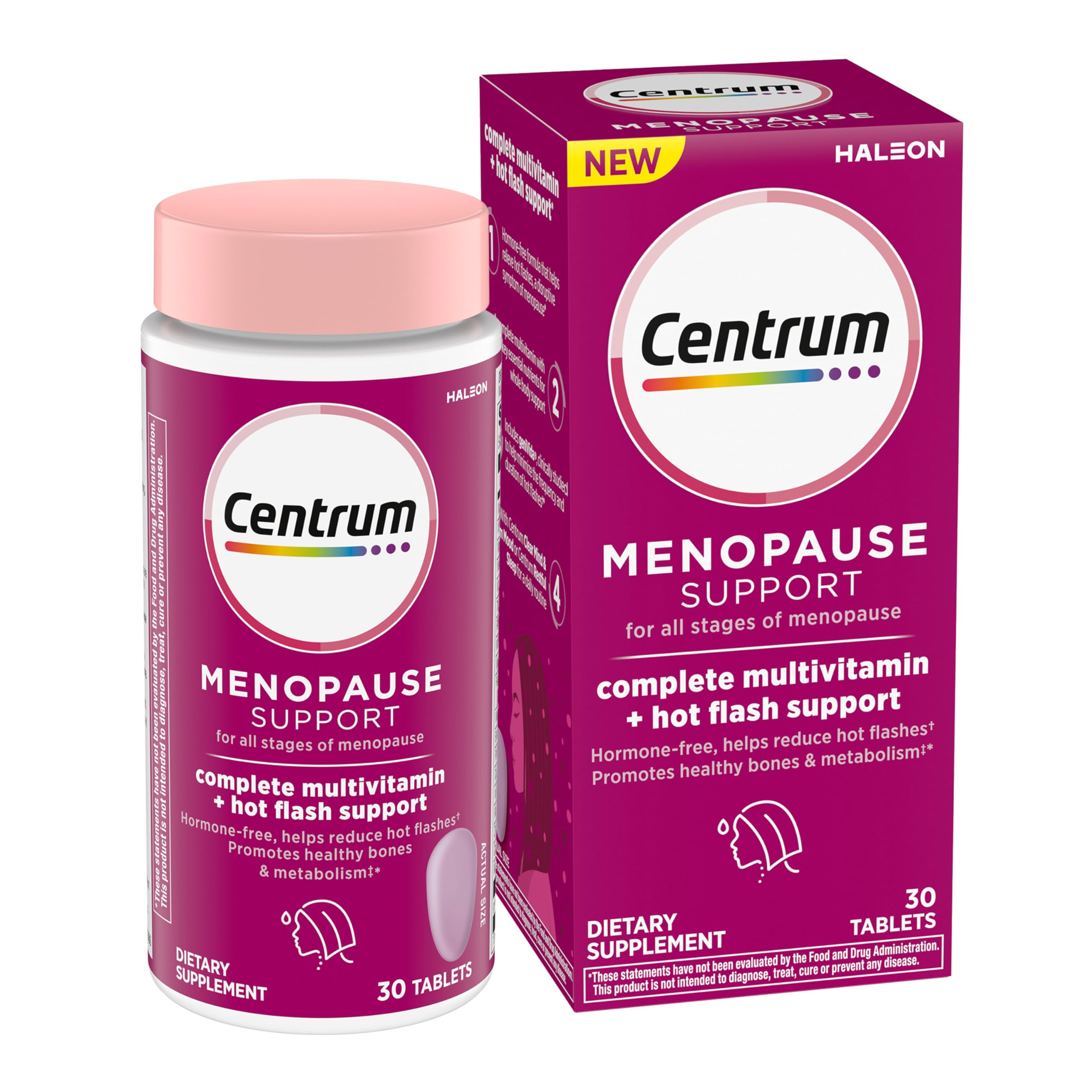 Centrum Complete hot flash bottle may support menopausal symptom relief.