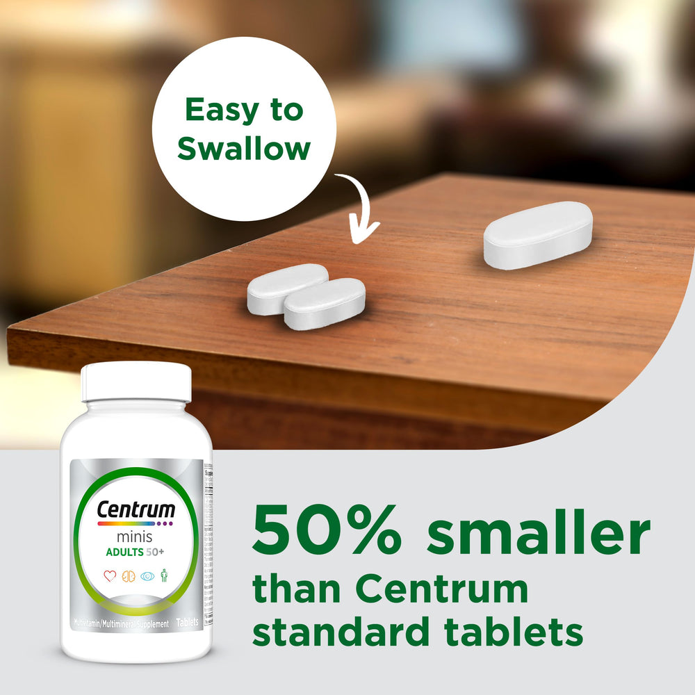 Centrum Minis Silver bottle with Non-GMO icon signaling trusted ingredients and quality.