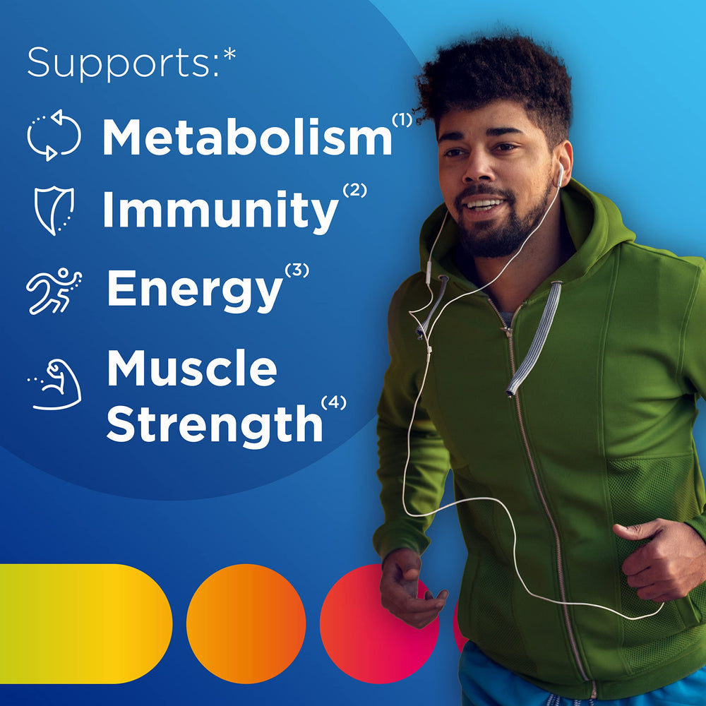 Close-up of Centrum MultiGummies for Men gummies highlighting chewy texture for easy daily use.