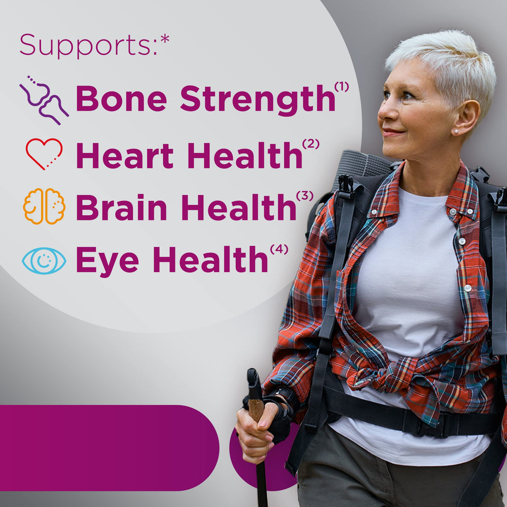 Centrum MultiGummies bottle label detail highlights D3, E, B vitamins for bone and heart support.