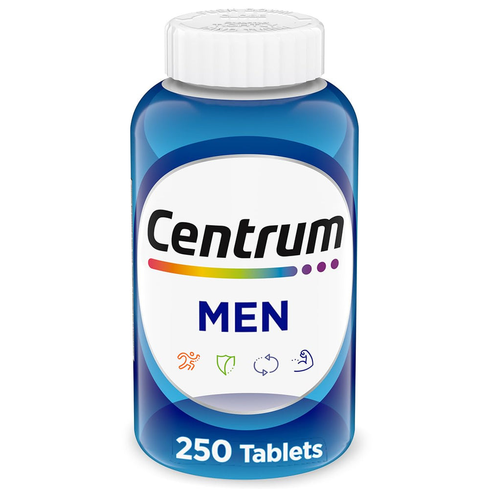 Centrum Multivitamin for Men bottle on counter offering daily energy and immune support
