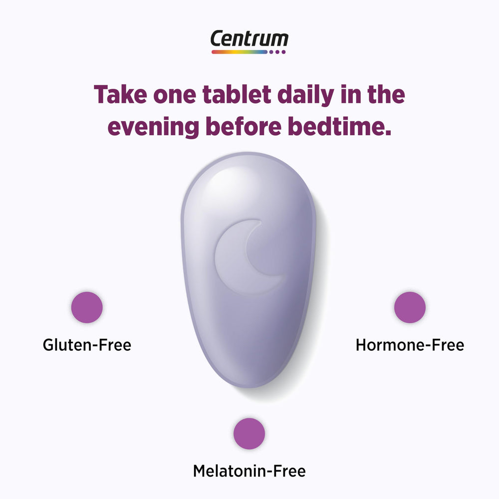 Gluten-free vegetarian icon on Centrum Restful Sleep packaging for allergen-conscious shoppers.