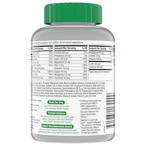 Centrum Silver bottle front angle displays brand and vitamin D3 benefits.