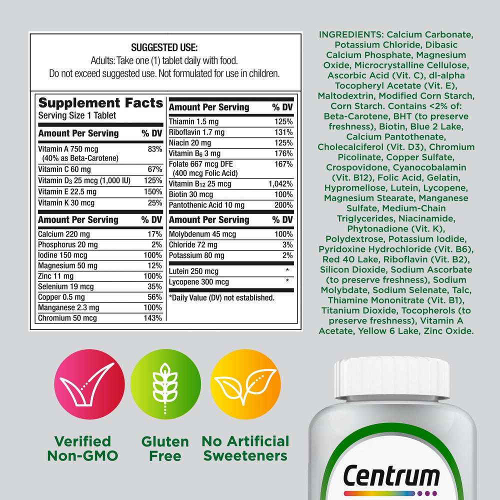 Centrum Silver capsules in hand illustrate convenient daily intake.