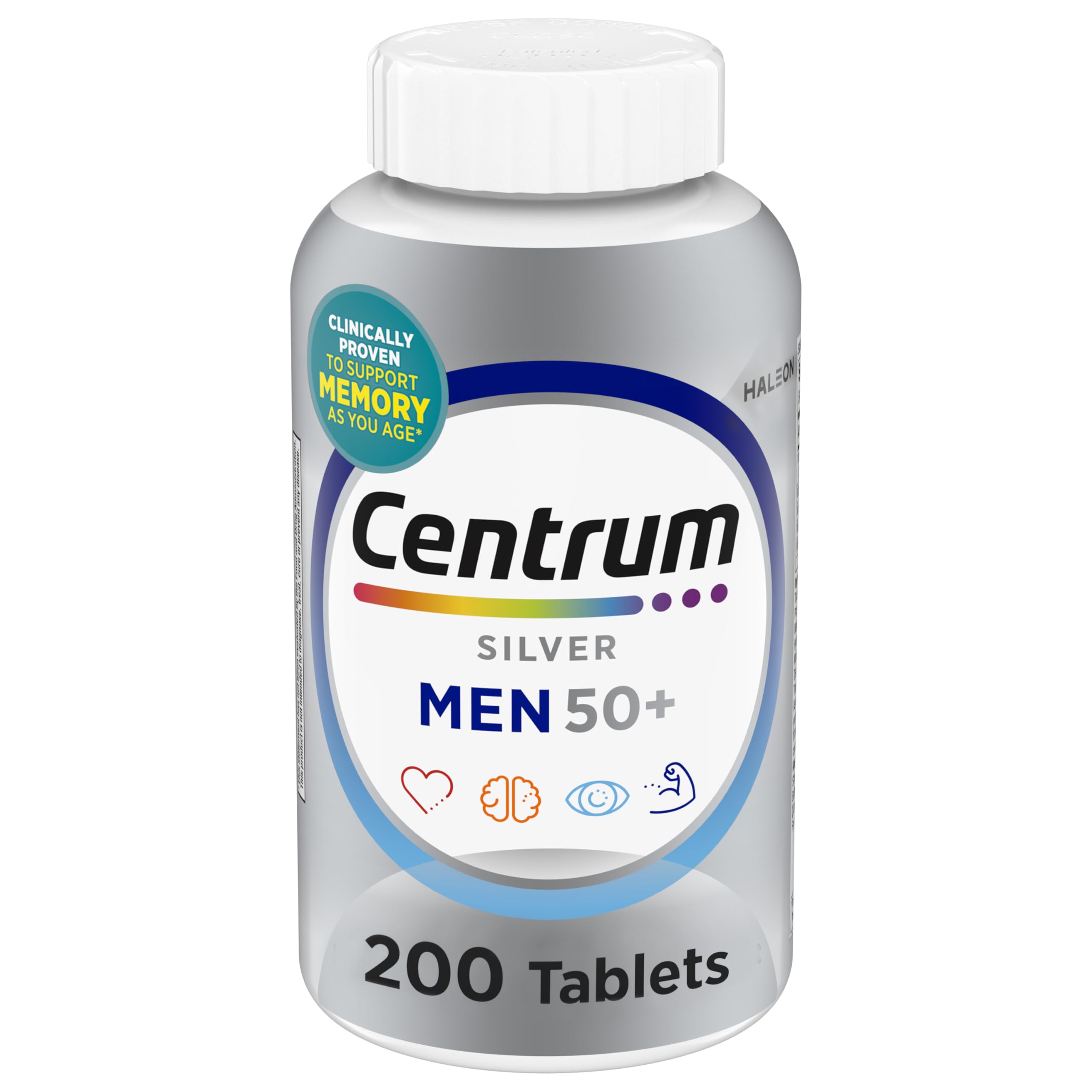 Centrum Silver Men 50+ bottle front shows easy-to-swallow coating.