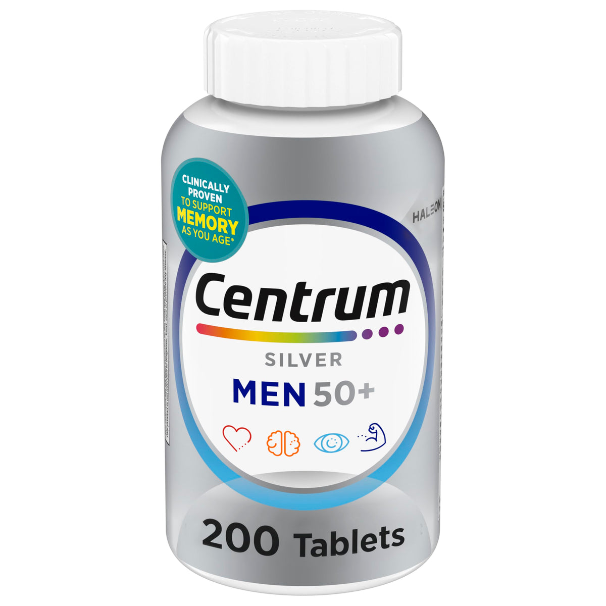 Centrum Silver Men 50+ bottle front shows easy-to-swallow coating.