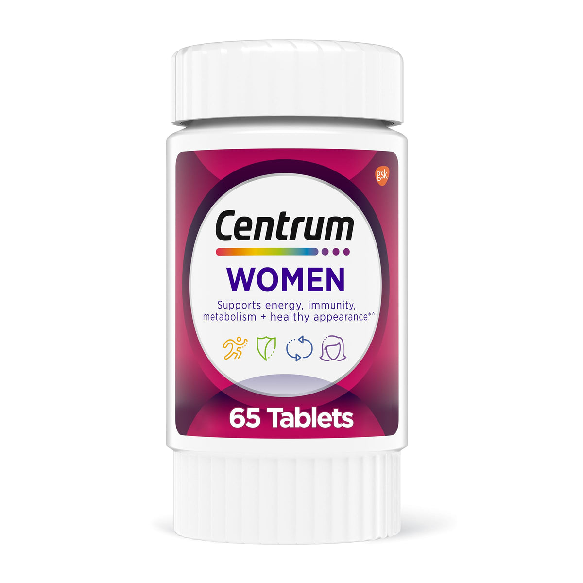 Centrum Women multivitamin bottle front, suggesting daily energy support.