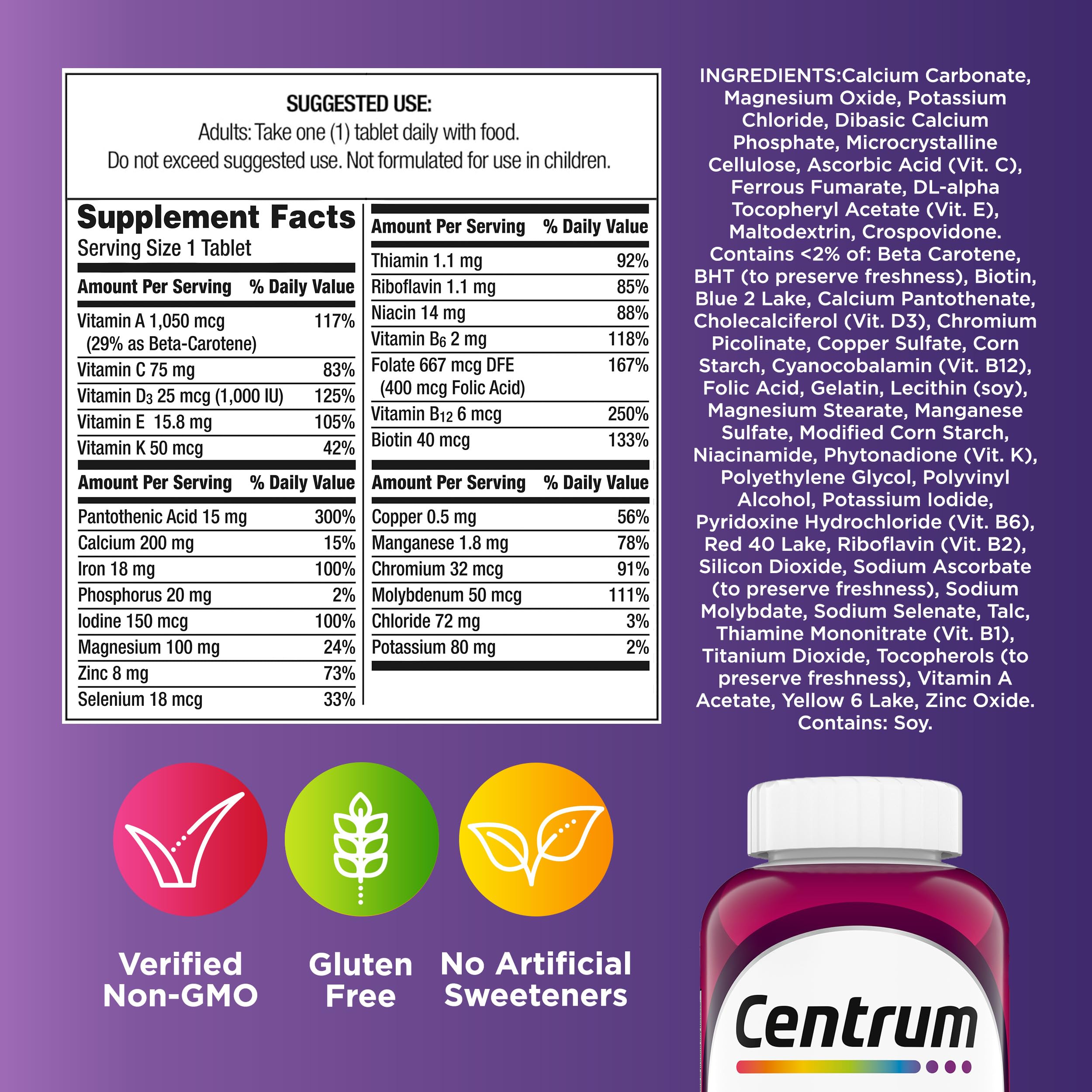 Centrum Women coated tablets indicate easy swallowing.