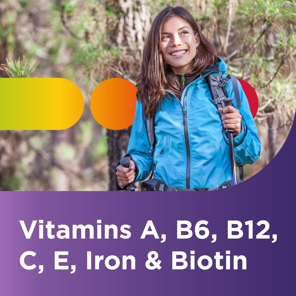 Centrum Women iron-containing tablet signals daily iron support.