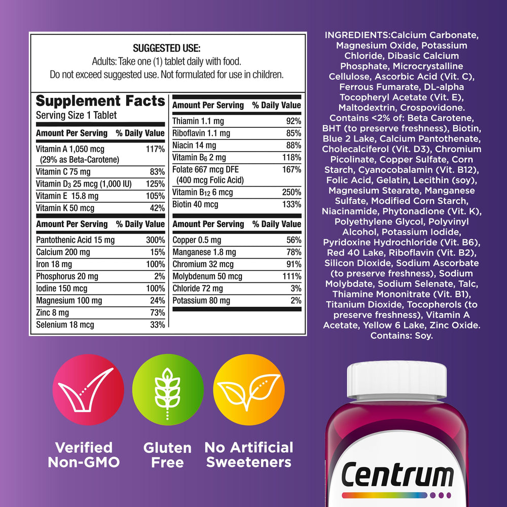 Vitamin D3 close-up on Centrum Women bottle