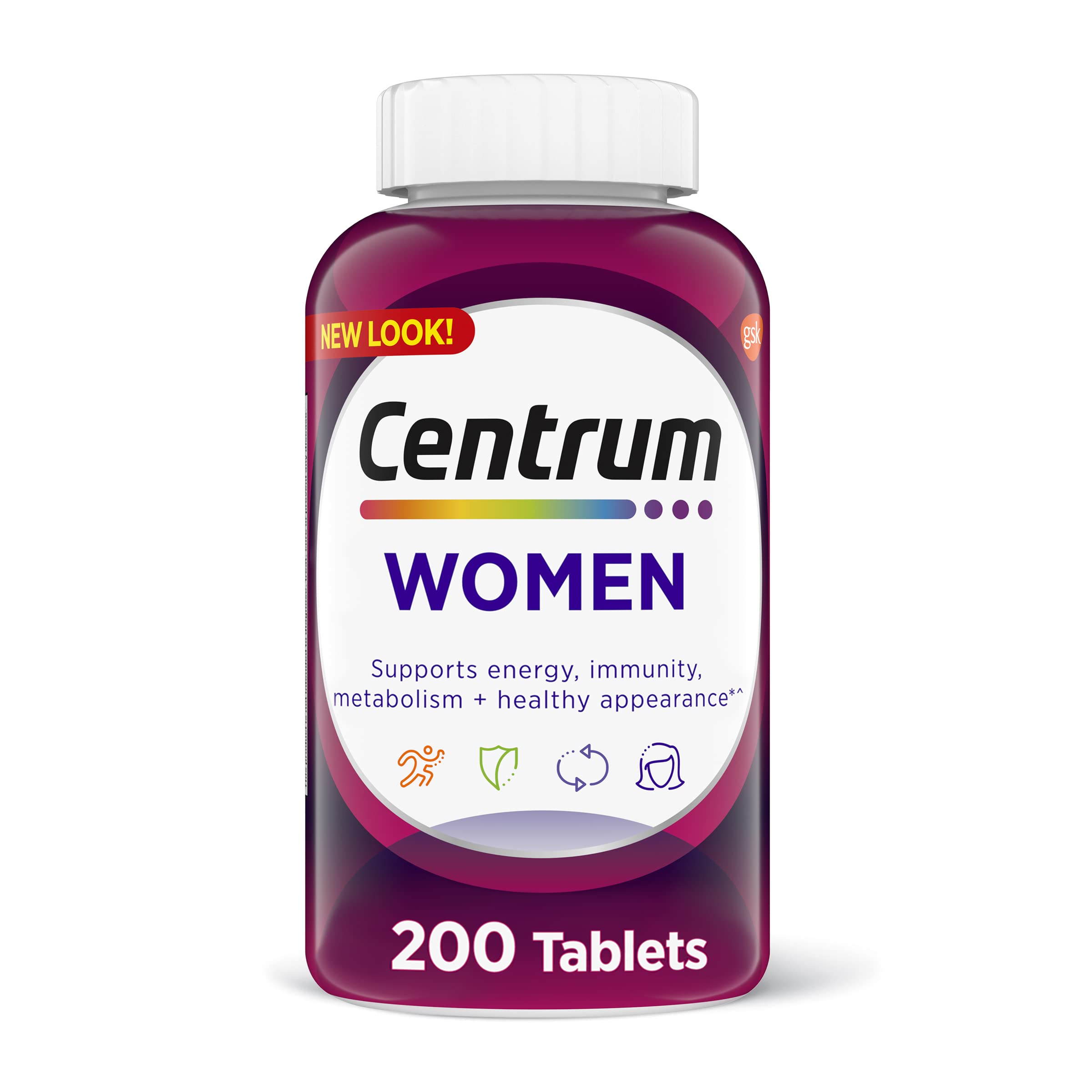 Centrum Women multivitamin bottle front view supports daily energy