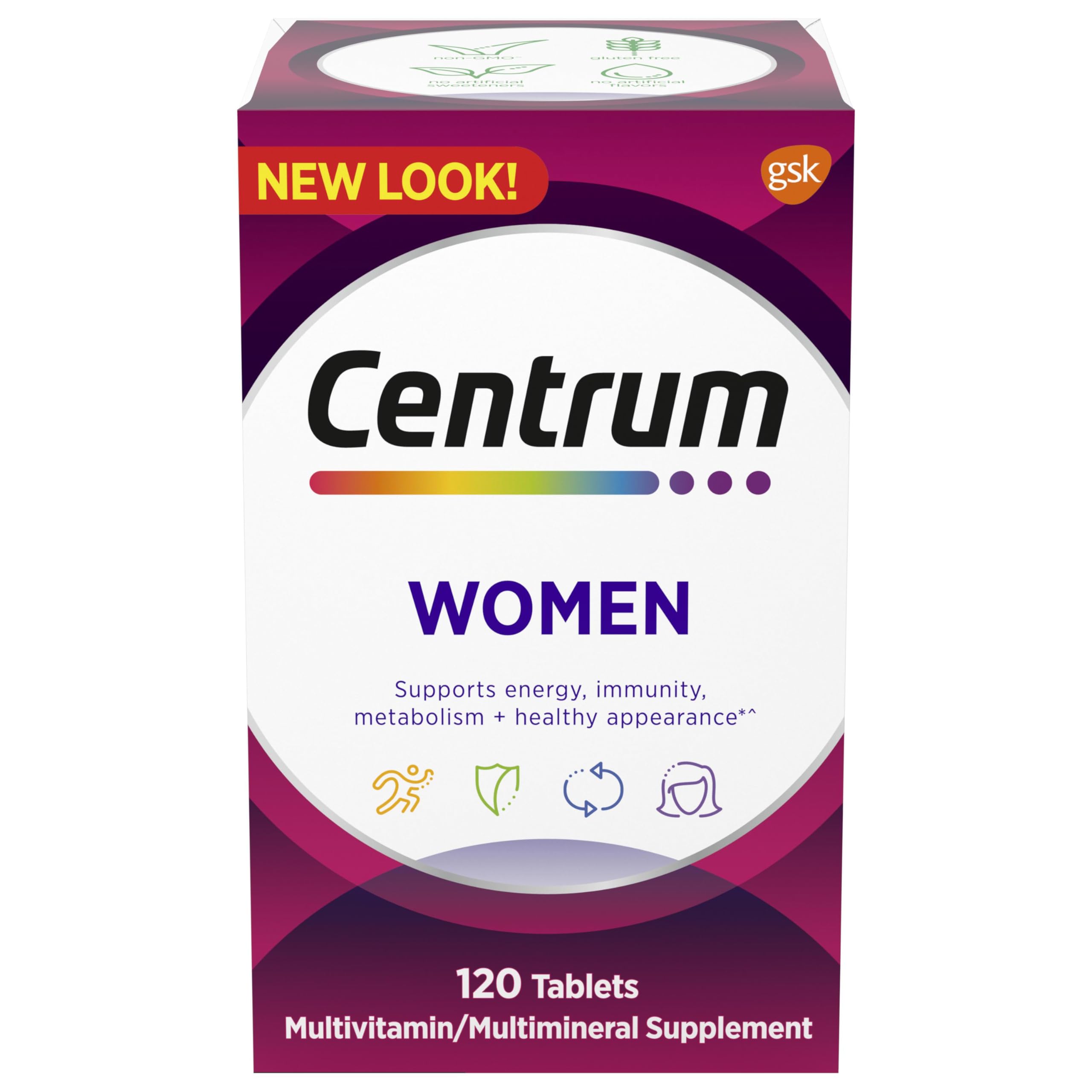 Centrum Women's Multivitamin bottle shows daily energy support label