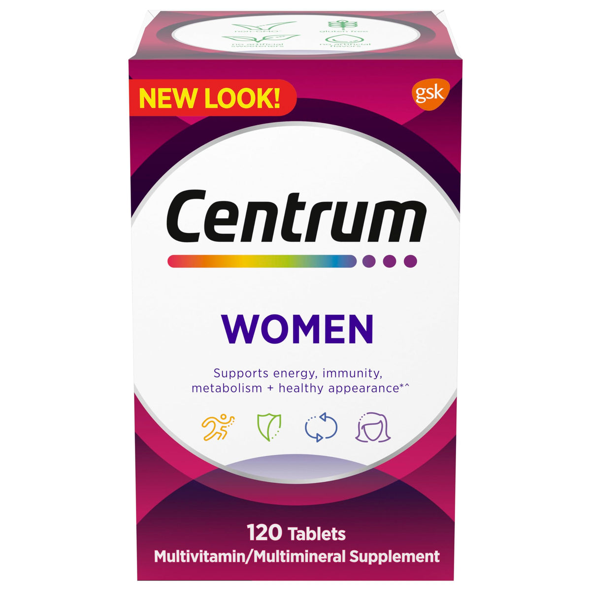 Centrum Women's Multivitamin bottle shows daily energy support label