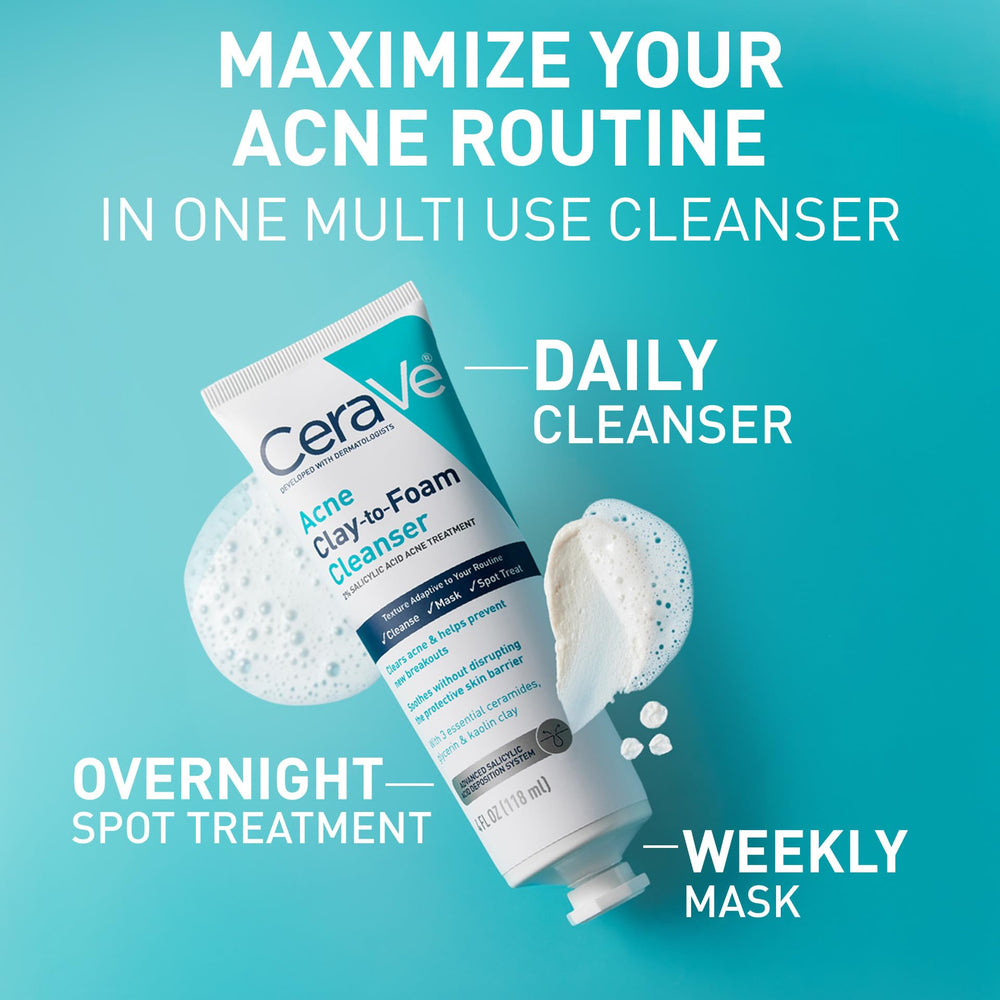 CeraVe foaming action image showing clay-to-foam transformation for gentle cleansing