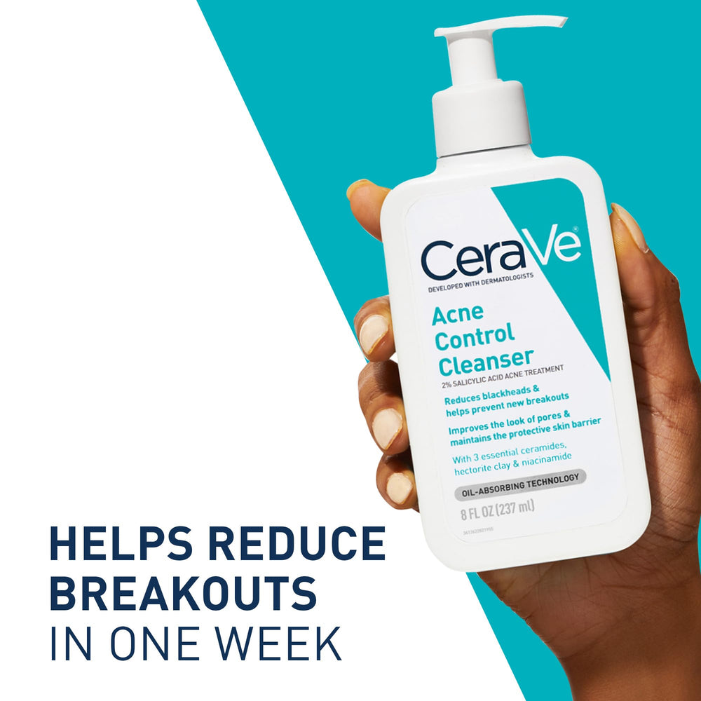 CeraVe Acne Control Cleanser with niacinamide calms the skin while cleansing.
