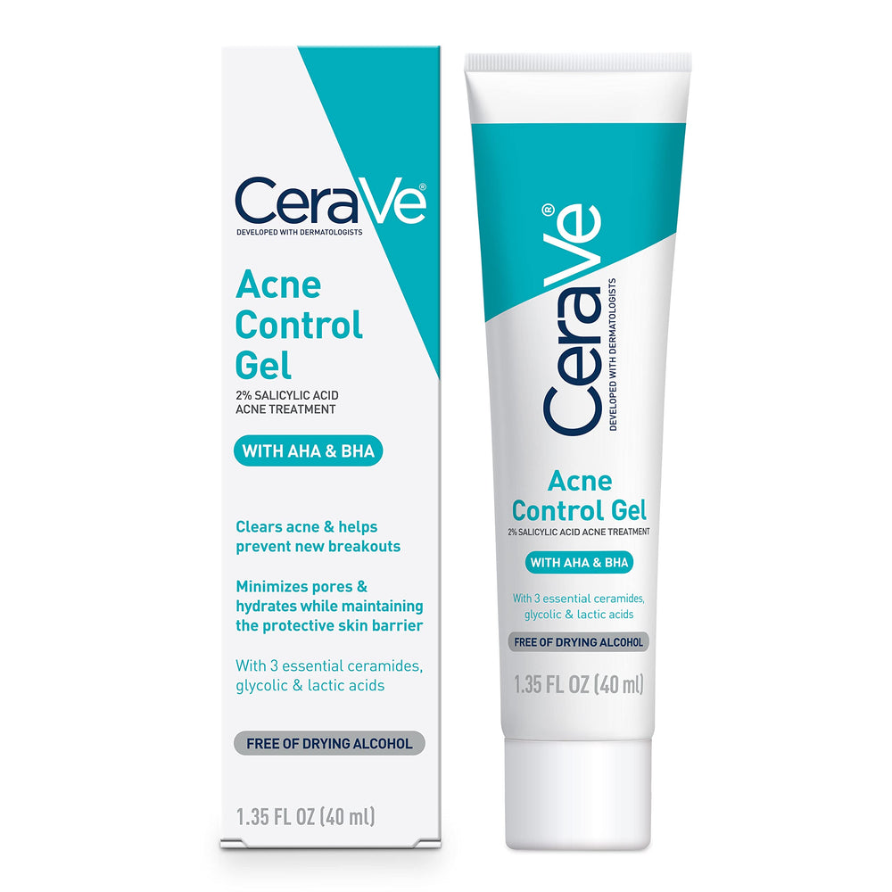 CeraVe Acne Control Gel bottle close-up for oil-free pore care.