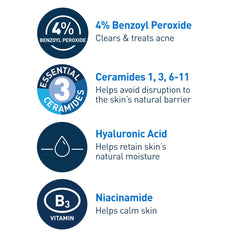 CeraVe Acne Foaming Cream Cleanser with ceramides supports skin barrier during cleansing.