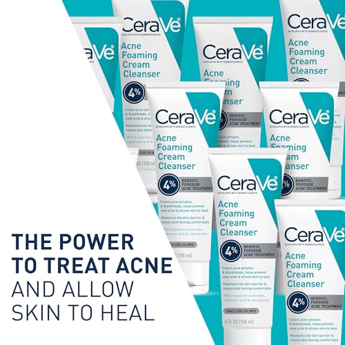CeraVe Acne Foaming Cream Cleanser foam texture shows deep cleansing without drying.