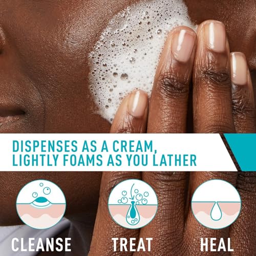 CeraVe Acne Foaming Cream Cleanser pump illustrates cream-to-foam wash for easy daily use.