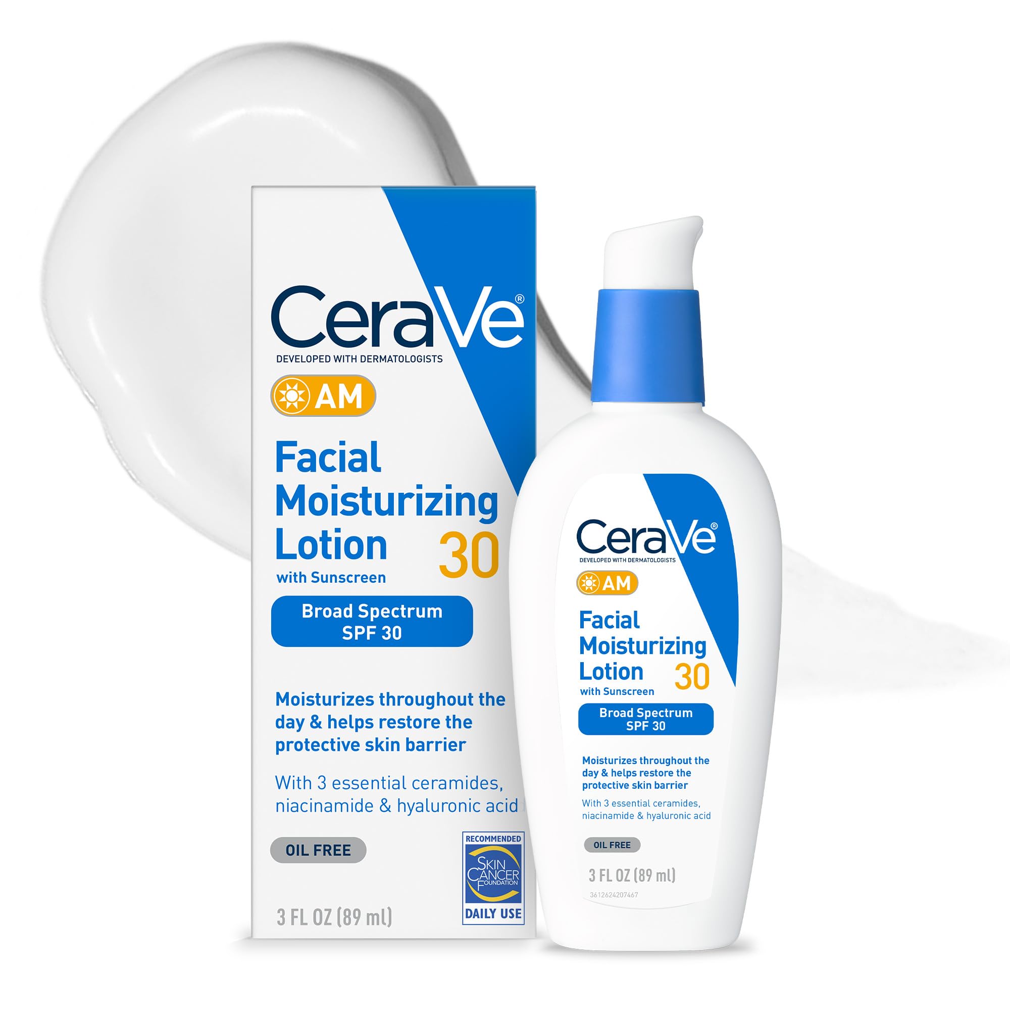 CeraVe AM SPF 30 bottle front for daily sunscreen and moisturizer.