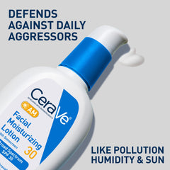 CeraVe AM SPF 30 label close-up highlighting broad-spectrum protection.