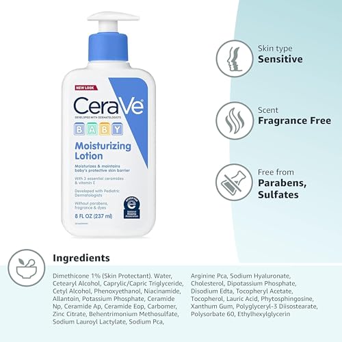 Care scene with a parent applying CeraVe Baby Lotion after bath time