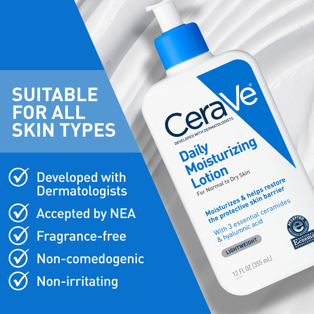 CeraVe Daily Moisturizing Lotion on skin shows smooth, hydrated results.