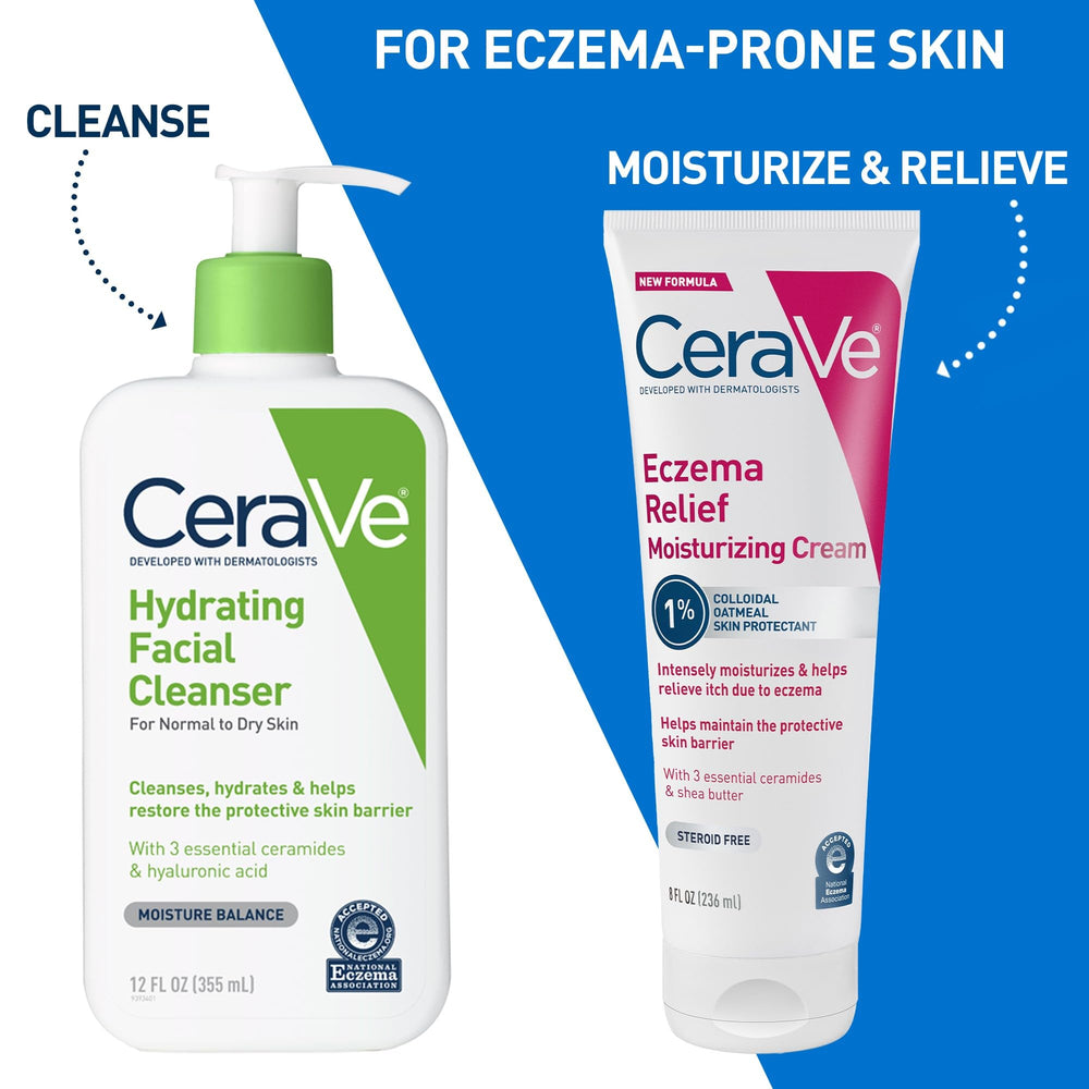 CeraVe Eczema Relief Cream on arm demonstrates easy, fragrance-free application.