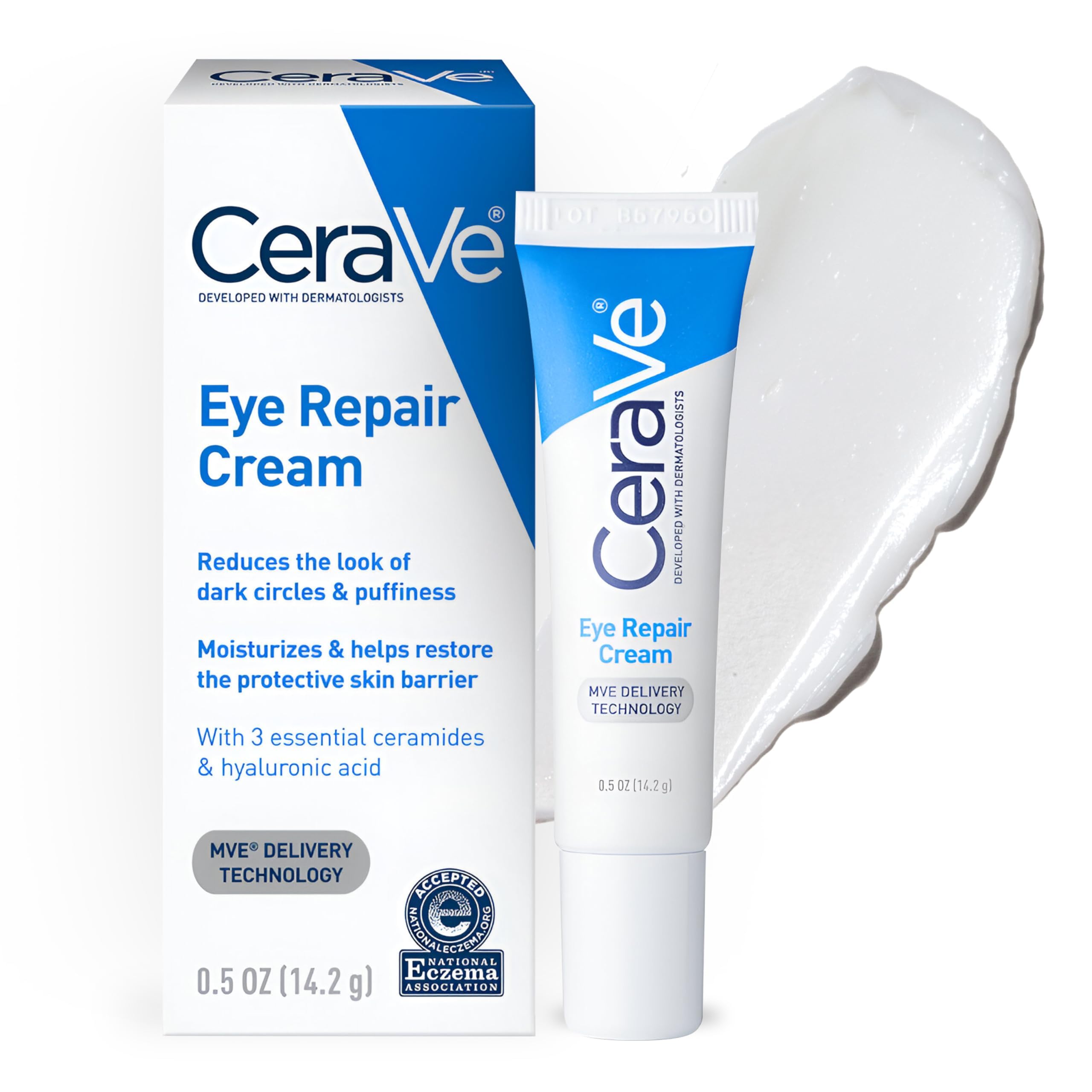 CeraVe Eye Repair Cream tube close-up for gentle under-eye care.