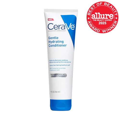 Cerave Gentle Hydrating Conditioner application shows smooth, detangled strands.