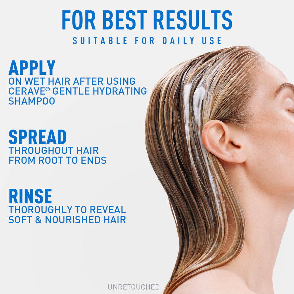 CeraVe Gentle Hydrating Conditioner hair close-up showing smooth texture