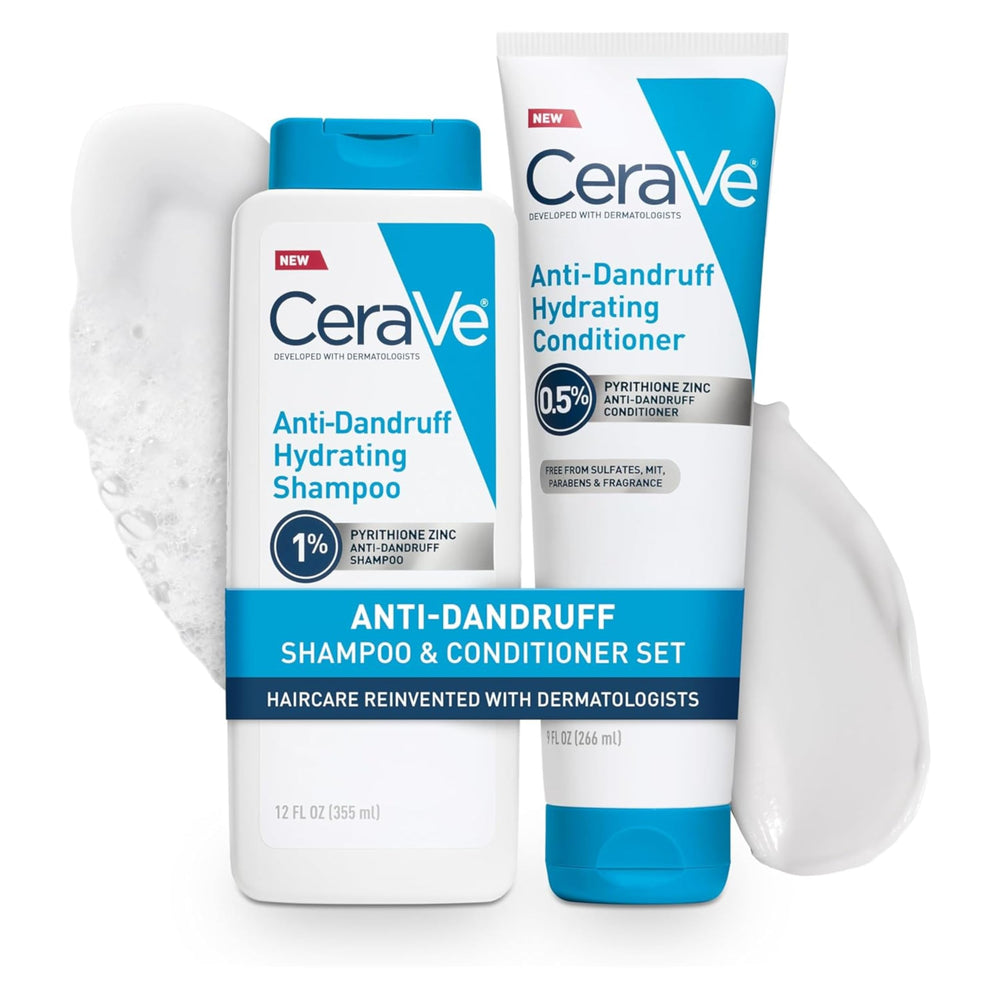 CeraVe Hydrating Anti-Dandruff Shampoo bottle highlights 1% zinc pyrithione for flake control