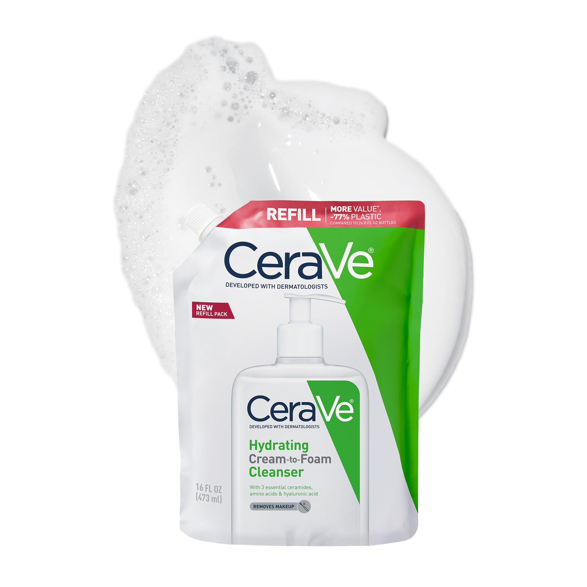 CeraVe Hydrating Cream-to-Foam Cleanser packaging shown for fragrance-free daily cleansing