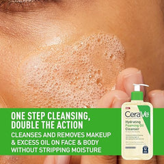 CeraVe foam-transition close-up shows oil-to-foam cleansing for hydrating wash.