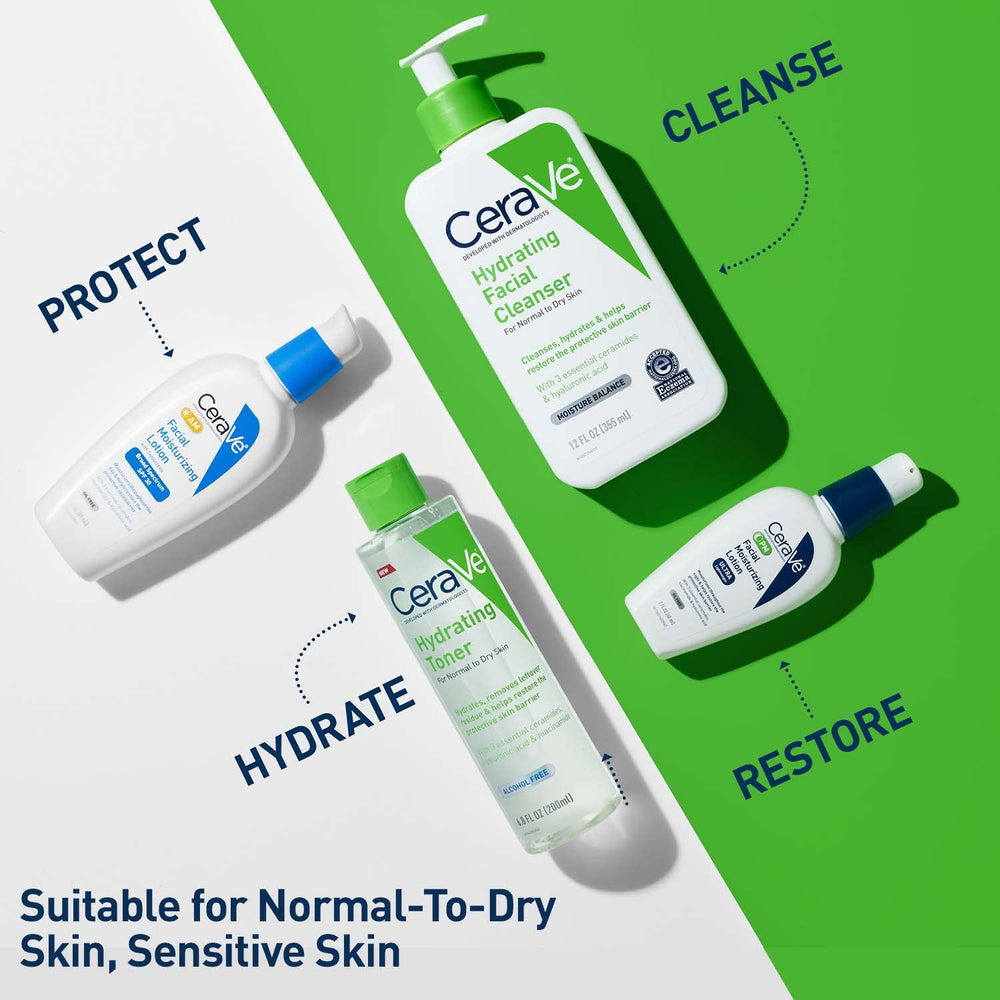CeraVe Hydrating Toner packaging highlights fragrance-free and allergy-tested claim.