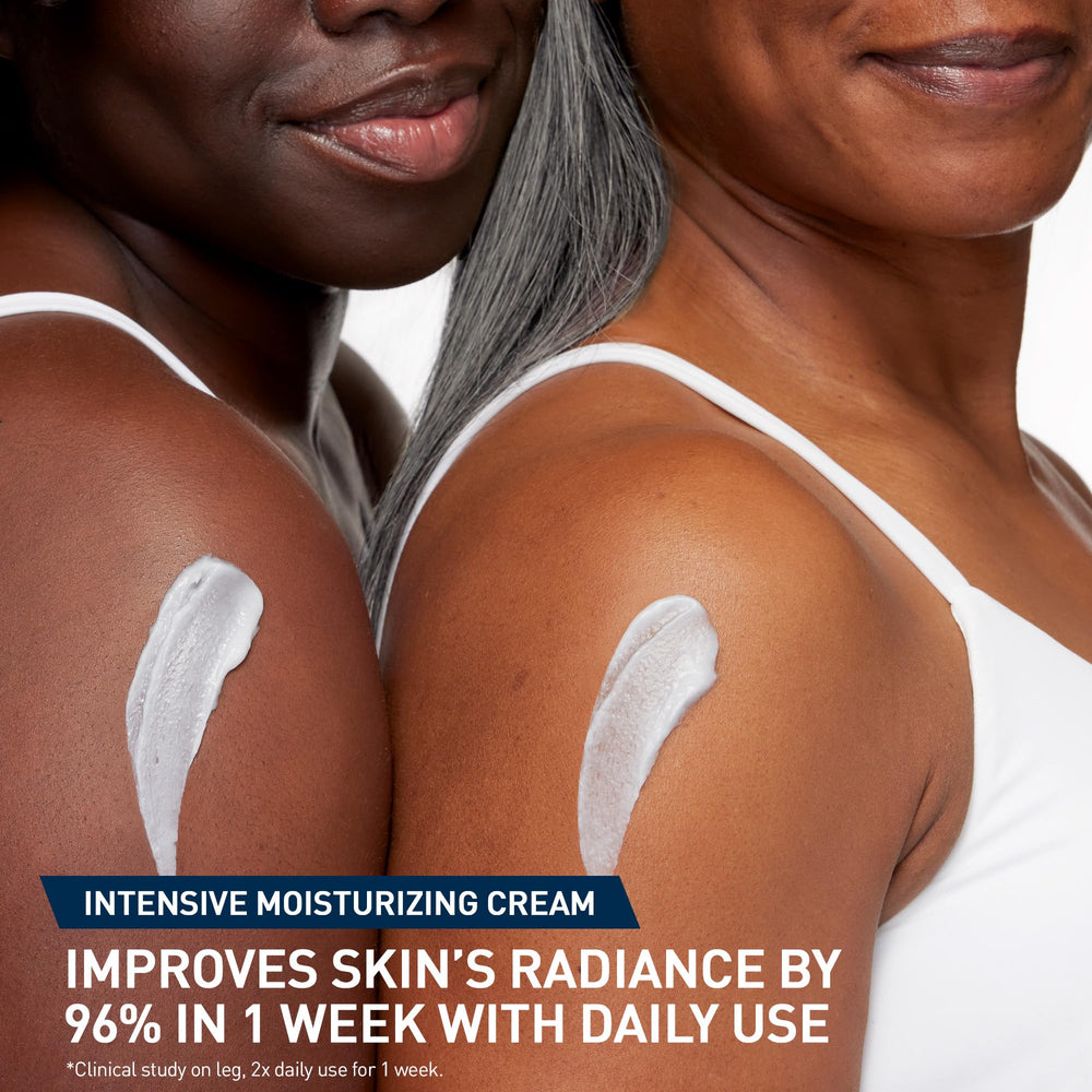 Pump bottle of CeraVe Intensive Moisturizing Cream in a bathroom setting