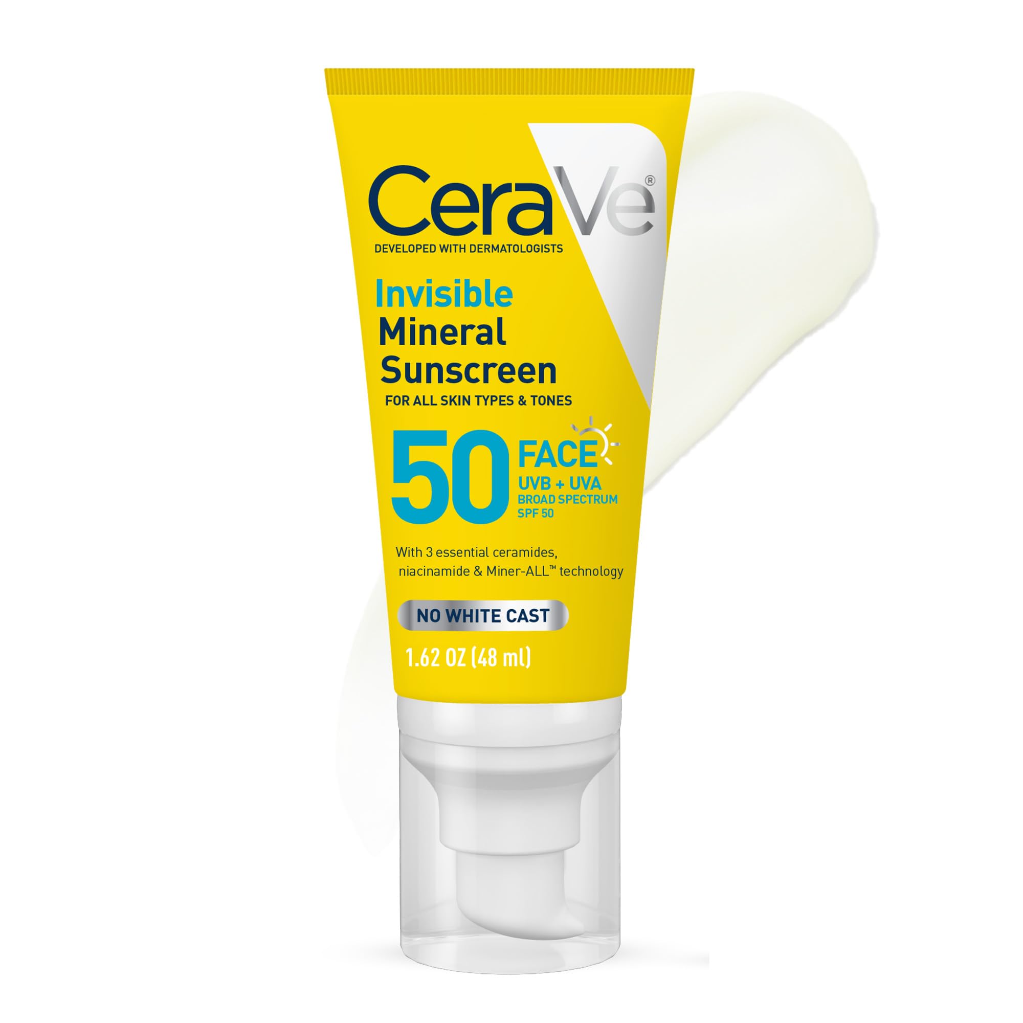 Cerave Invisible Mineral Sunscreen bottle for on-the-go protection.