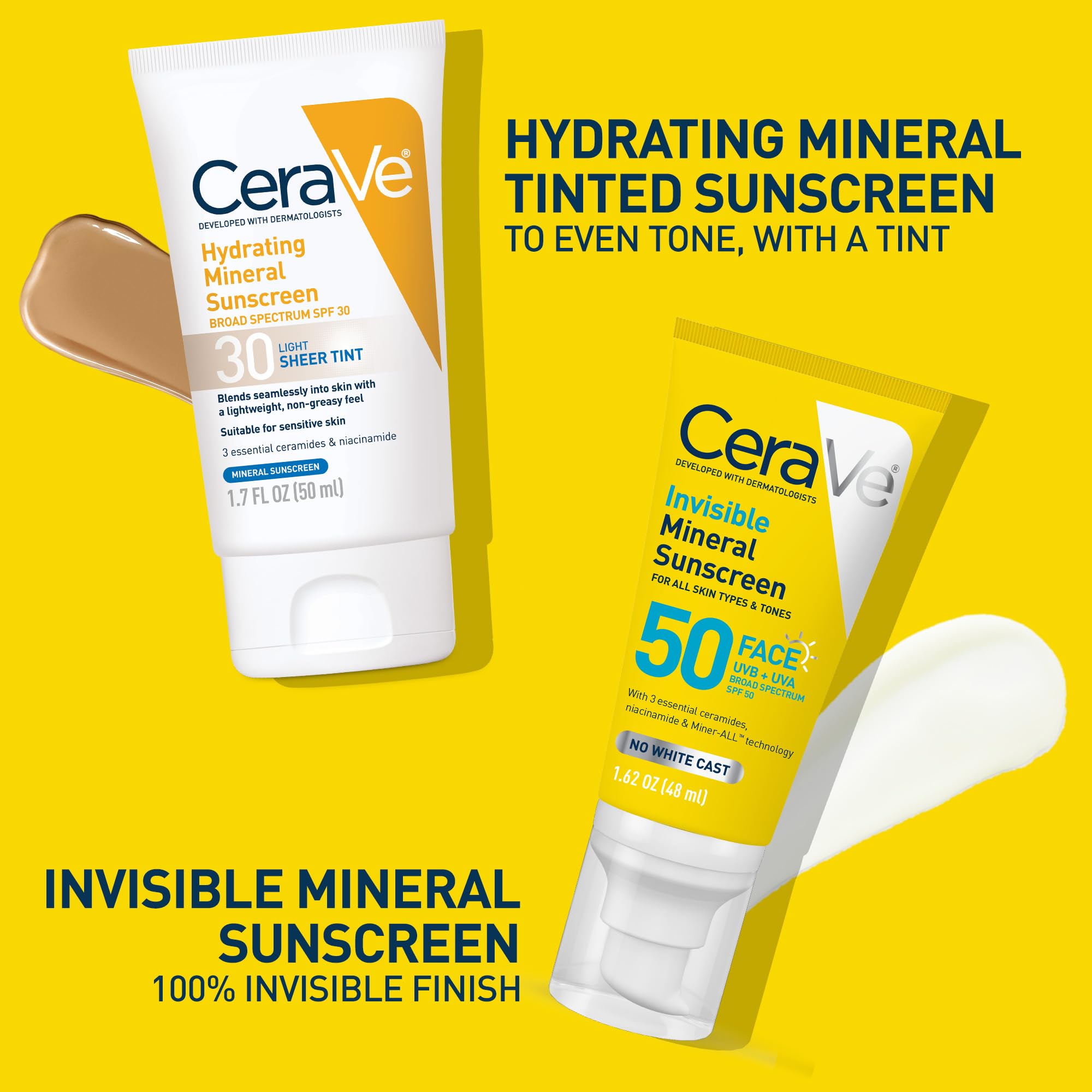Sunscreen beside skincare items shows suitability for sensitive skin routines.