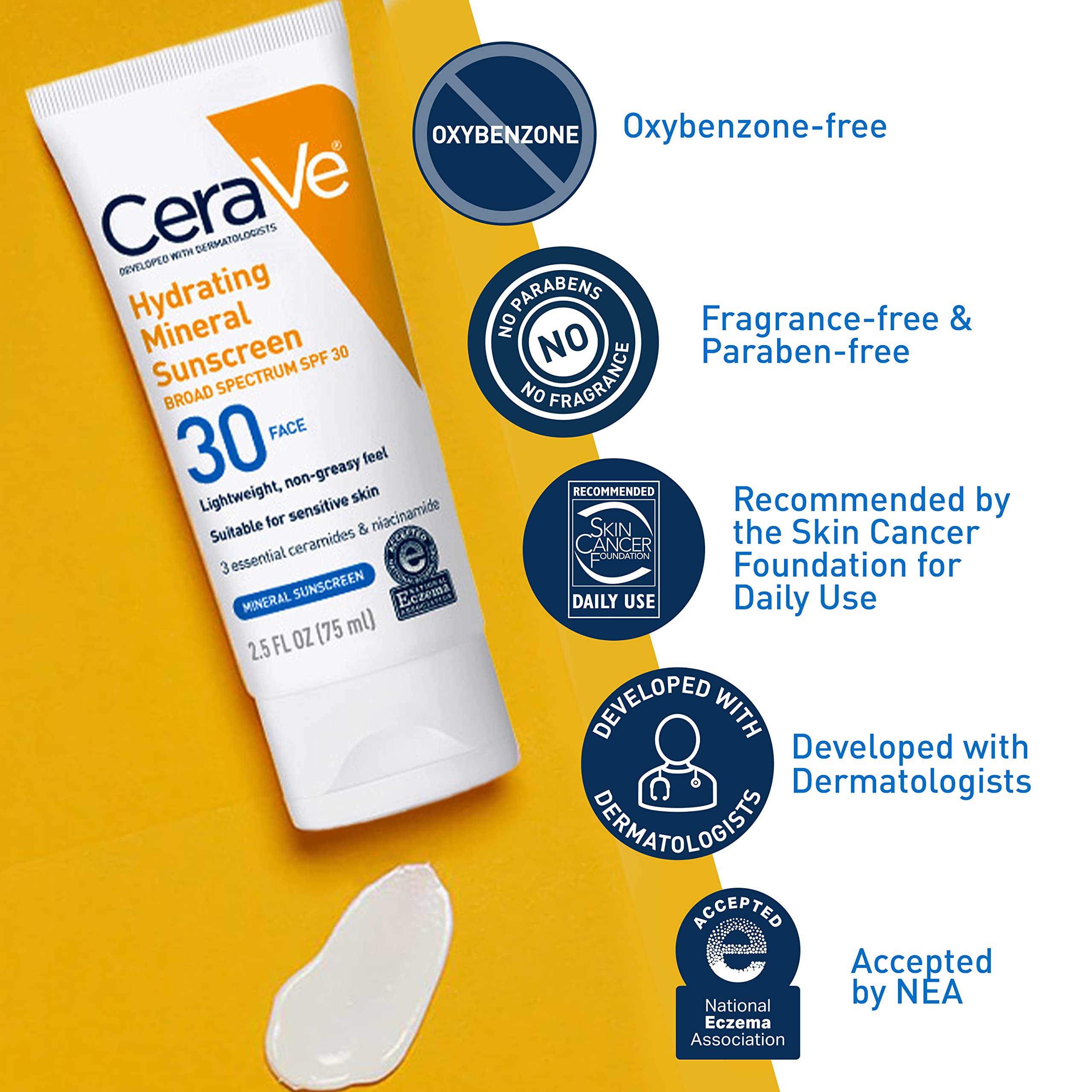 CeraVe mineral sunscreen texture closeup shows smooth, non-greasy finish.