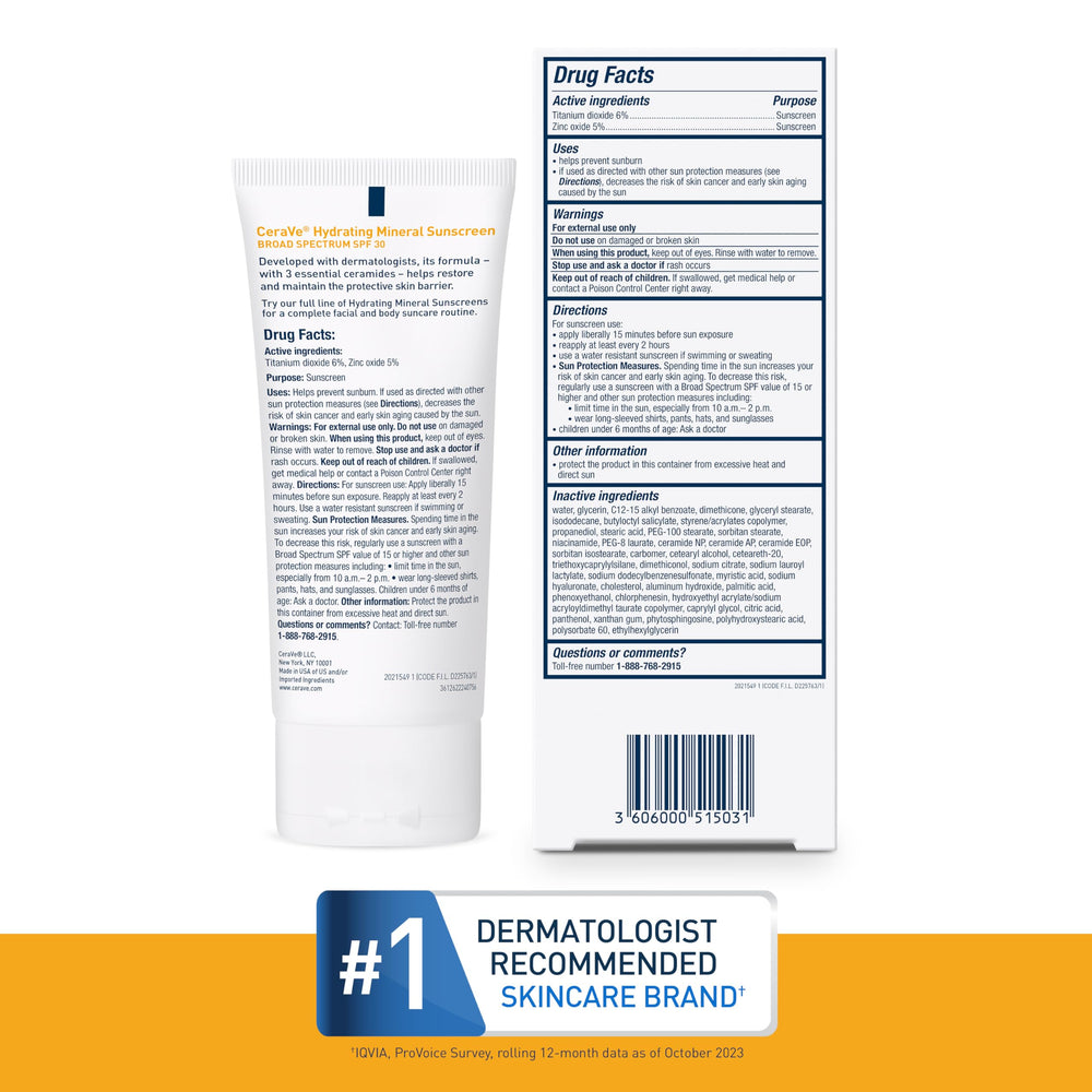 CeraVe mineral sunscreen zinc and titanium filters emphasize mineral protection.