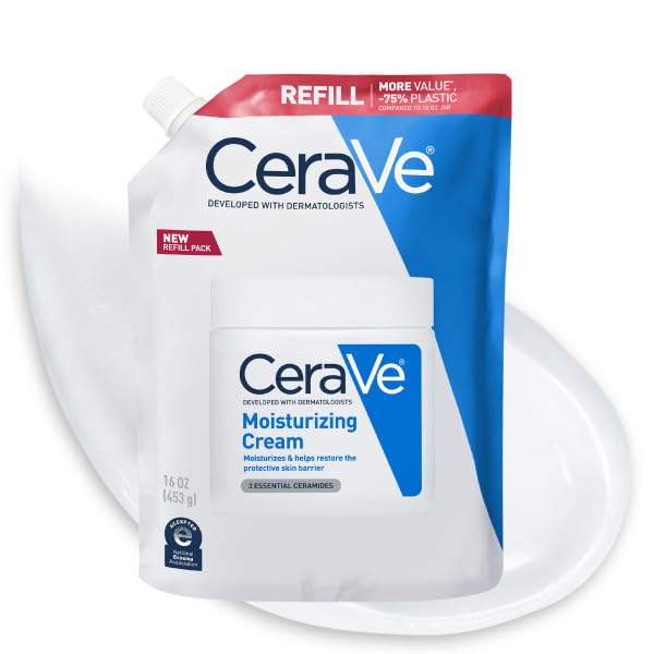 CeraVe Moisturizing Cream bottle on shelf for daily face and body hydration.